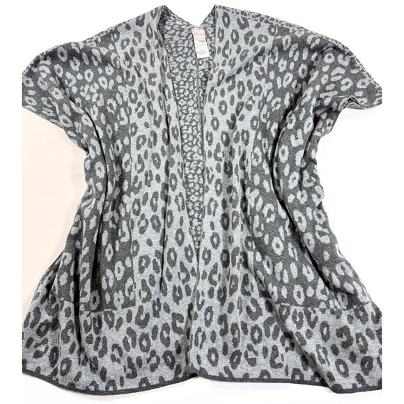 Chico’s Gray Leopard Print Open Front Vest Lightweight L Draped Kimono Topper - Picture 3 of 11